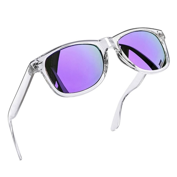 Women's Clear Transparent Square Dark Purple Lens Trendy Designer Sunglasses - Picture 1 of 5